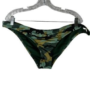 Nike Women Bikini Swim Bottom Green Khaki Tan Camo Lined Drawstring Plus XXL New